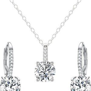 Sterling Silver Wedding Jewelry Set with CZ Birthstone Engagement Necklace Earri